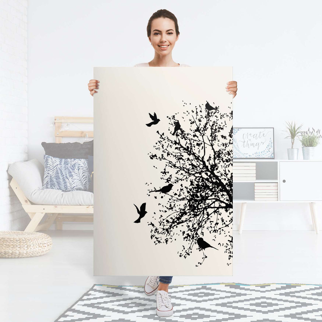 Selbstklebender Folienbogen Tree and Birds 2 - Größe: 80x120 cm