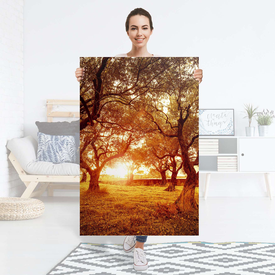 Selbstklebender Folienbogen Tree Sunlight - Größe: 80x120 cm