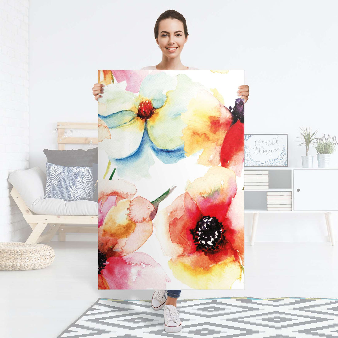 Selbstklebender Folienbogen Water Color Flowers - Größe: 80x120 cm