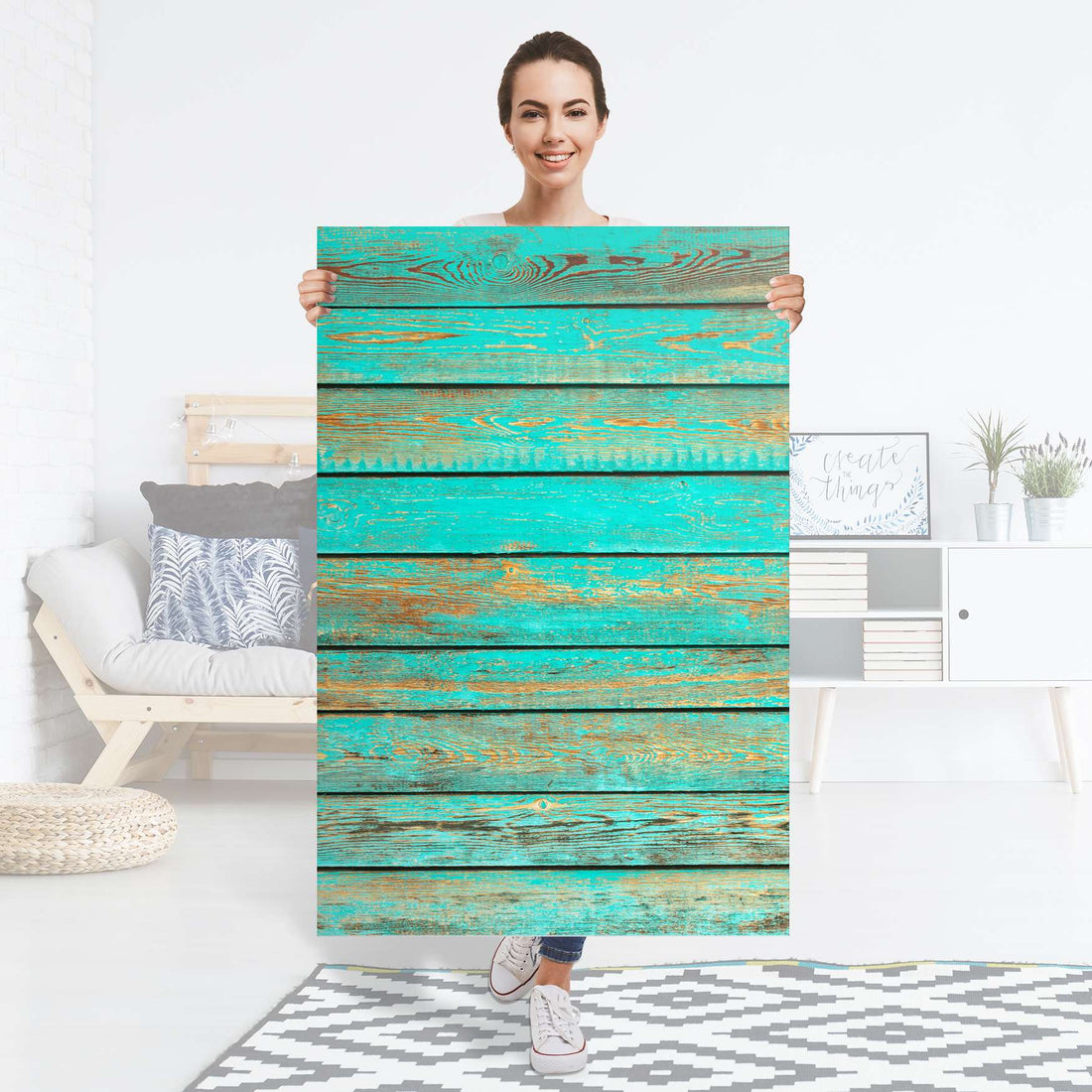 Selbstklebender Folienbogen Wooden Aqua - Größe: 80x120 cm