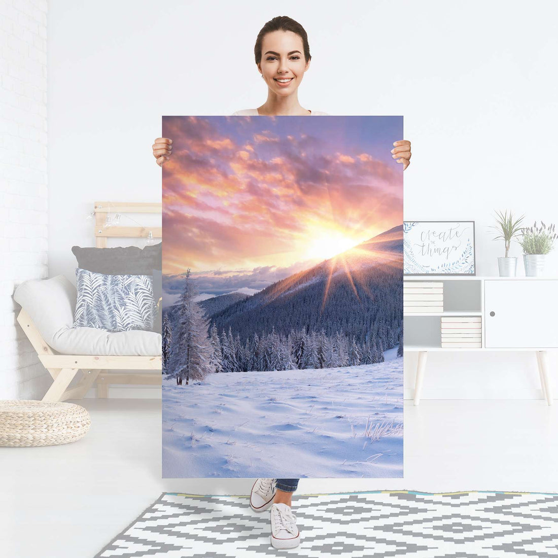 Selbstklebender Folienbogen Zauberhafte Winterlandschaft - Größe: 80x120 cm