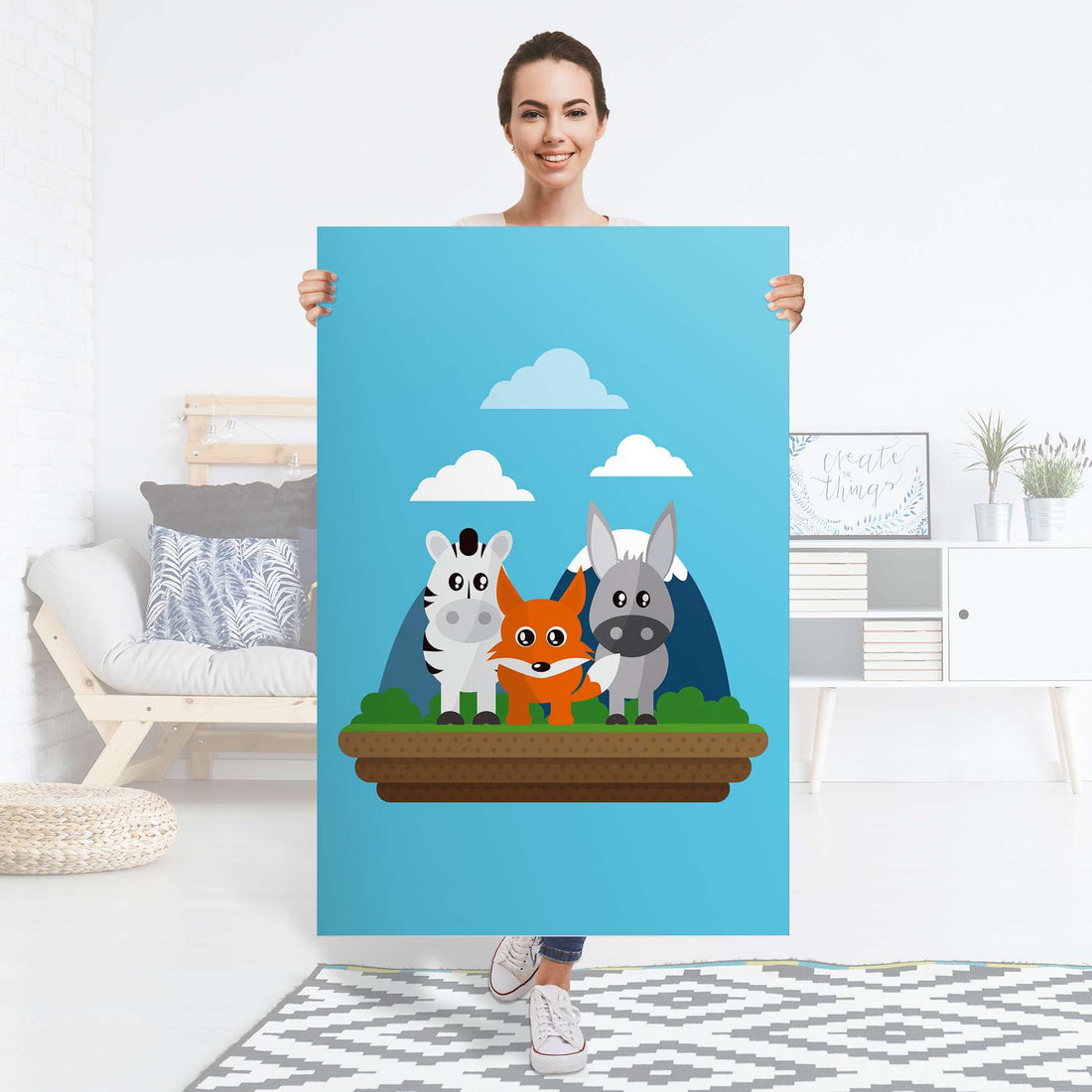 Selbstklebender Folienbogen Zootiere - Größe: 80x120 cm