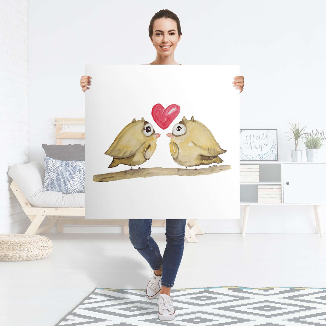 Selbstklebender Folienbogen 2 kleine Eulen - Größe: 90x90 cm