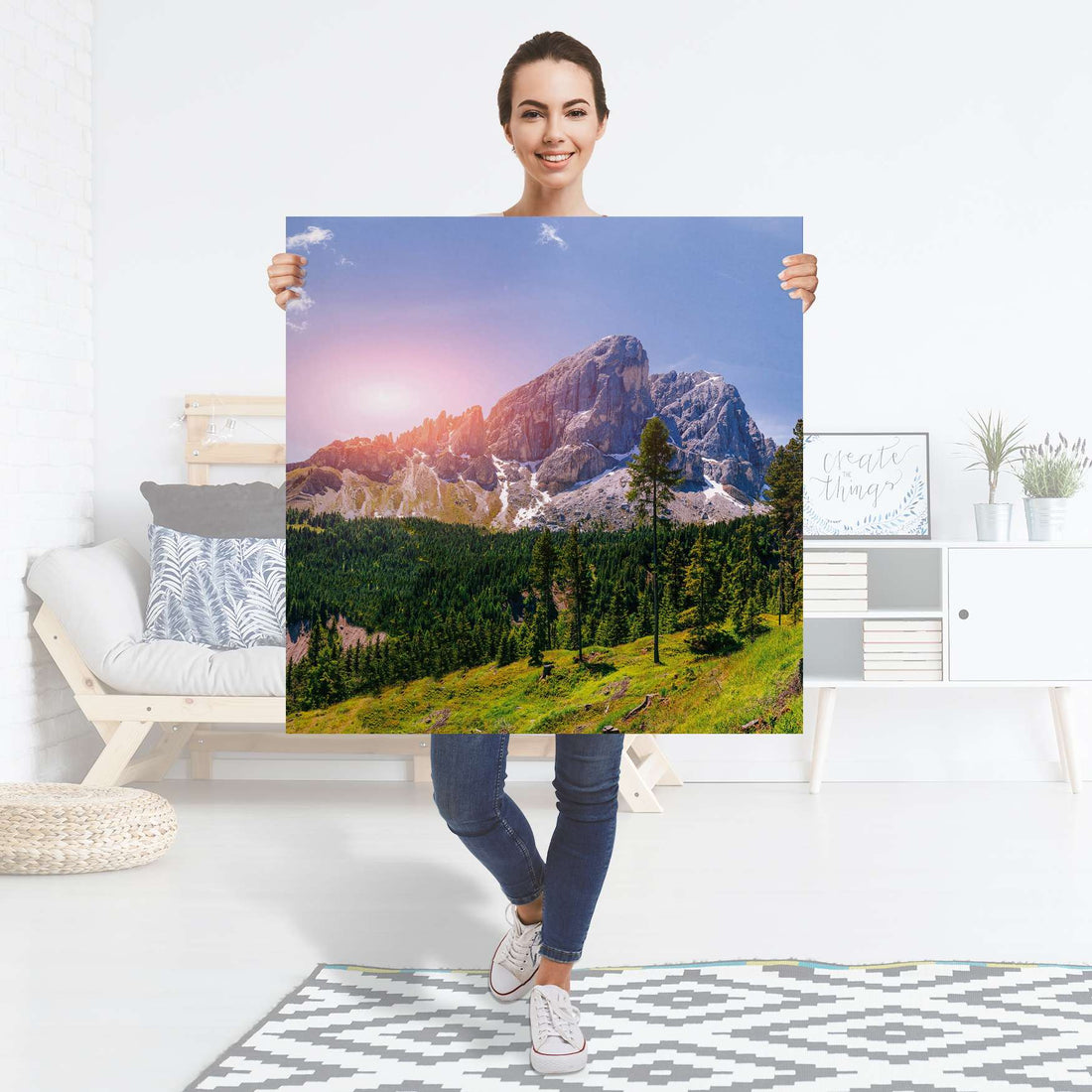 Selbstklebender Folienbogen Alpenblick - Größe: 90x90 cm