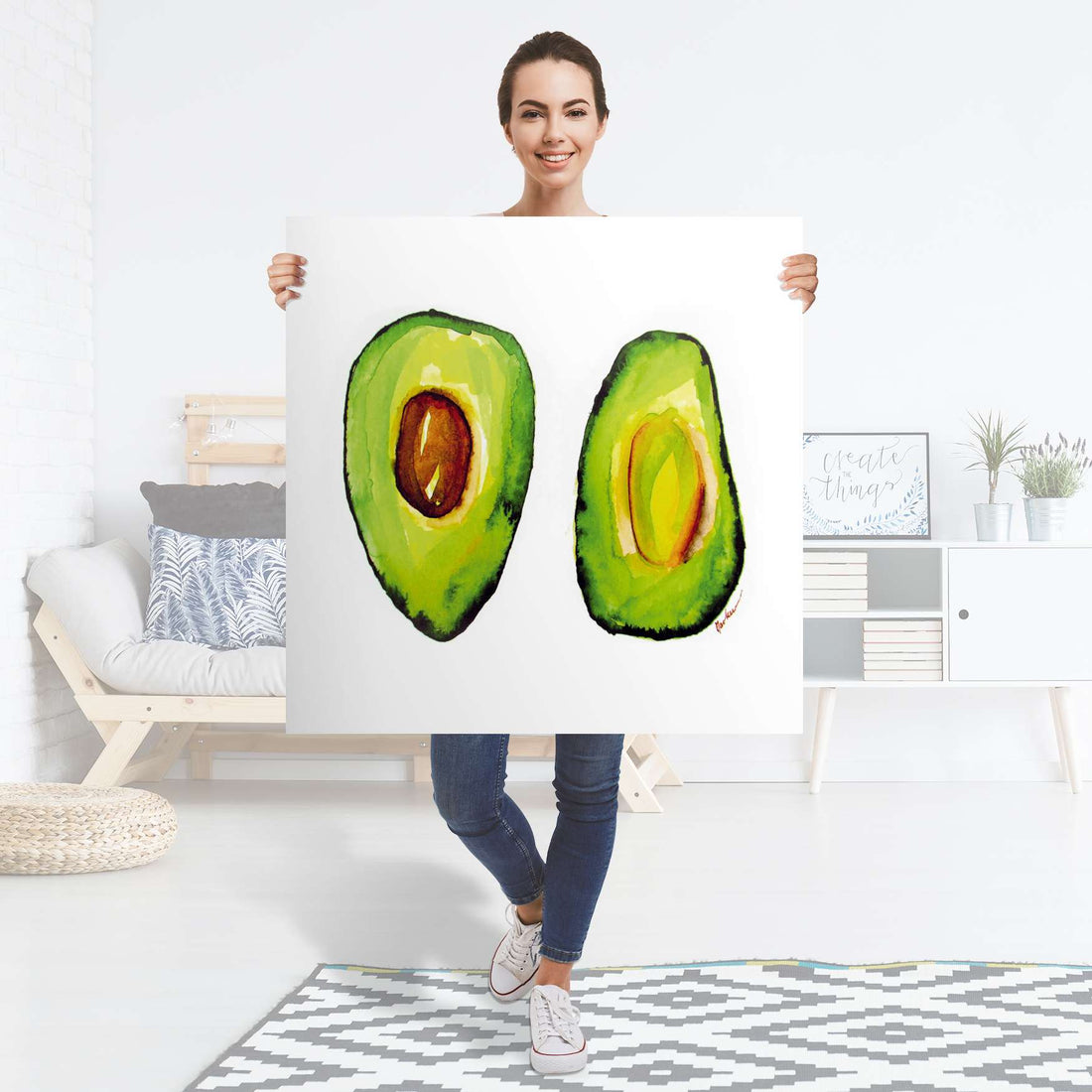 Selbstklebender Folienbogen Avocado halb und halb - Größe: 90x90 cm