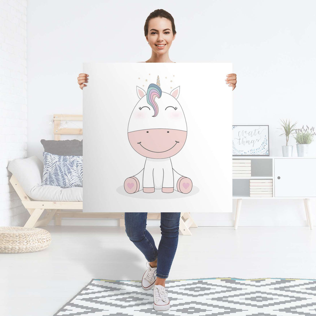 Selbstklebender Folienbogen Baby Unicorn - Größe: 90x90 cm