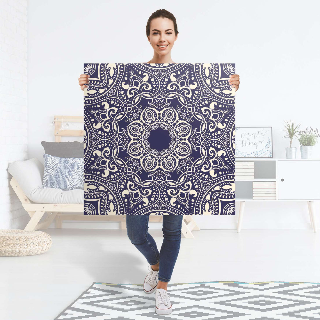 Selbstklebender Folienbogen Blue Mandala - Größe: 90x90 cm