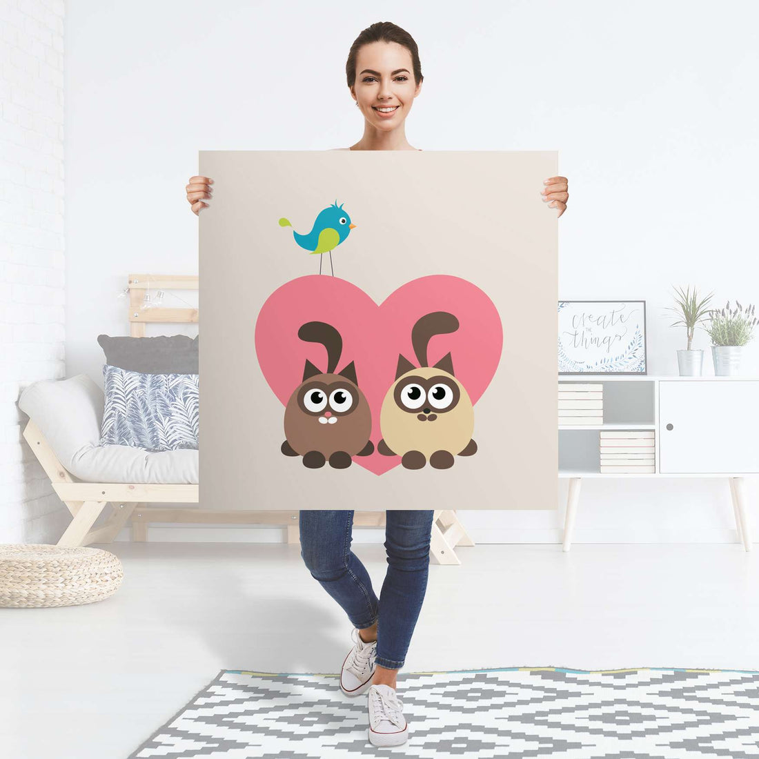 Selbstklebender Folienbogen Cats Heart - Größe: 90x90 cm