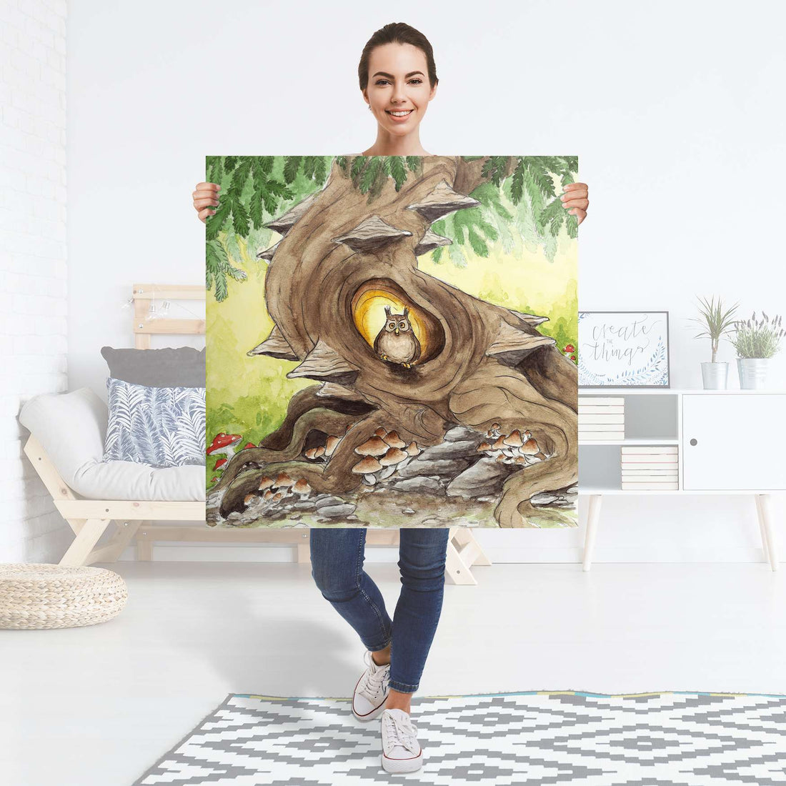 Selbstklebender Folienbogen Eulenbaum - Größe: 90x90 cm