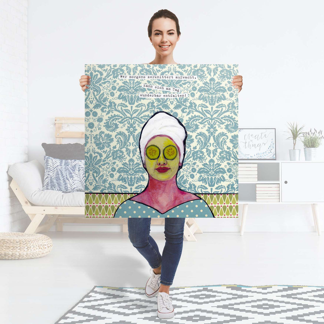 Selbstklebender Folienbogen Frau Gurke - Größe: 90x90 cm