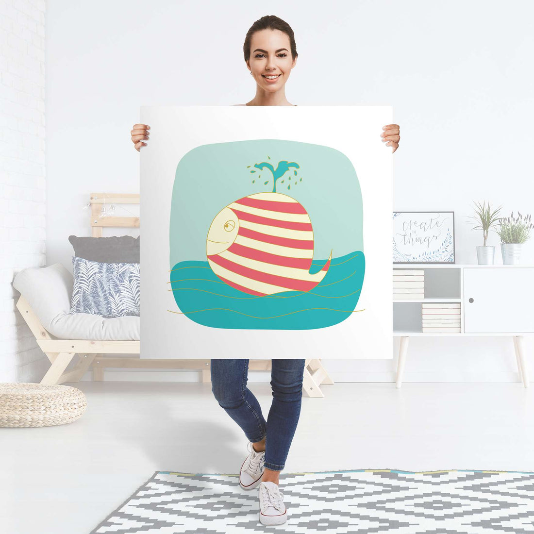 Selbstklebender Folienbogen Funny Wale - Größe: 90x90 cm