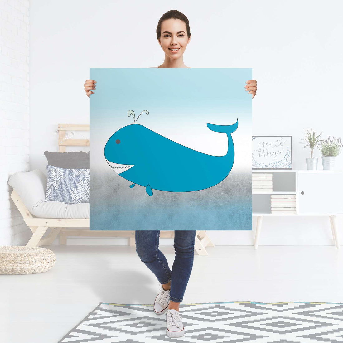 Selbstklebender Folienbogen Herr Wal - Größe: 90x90 cm