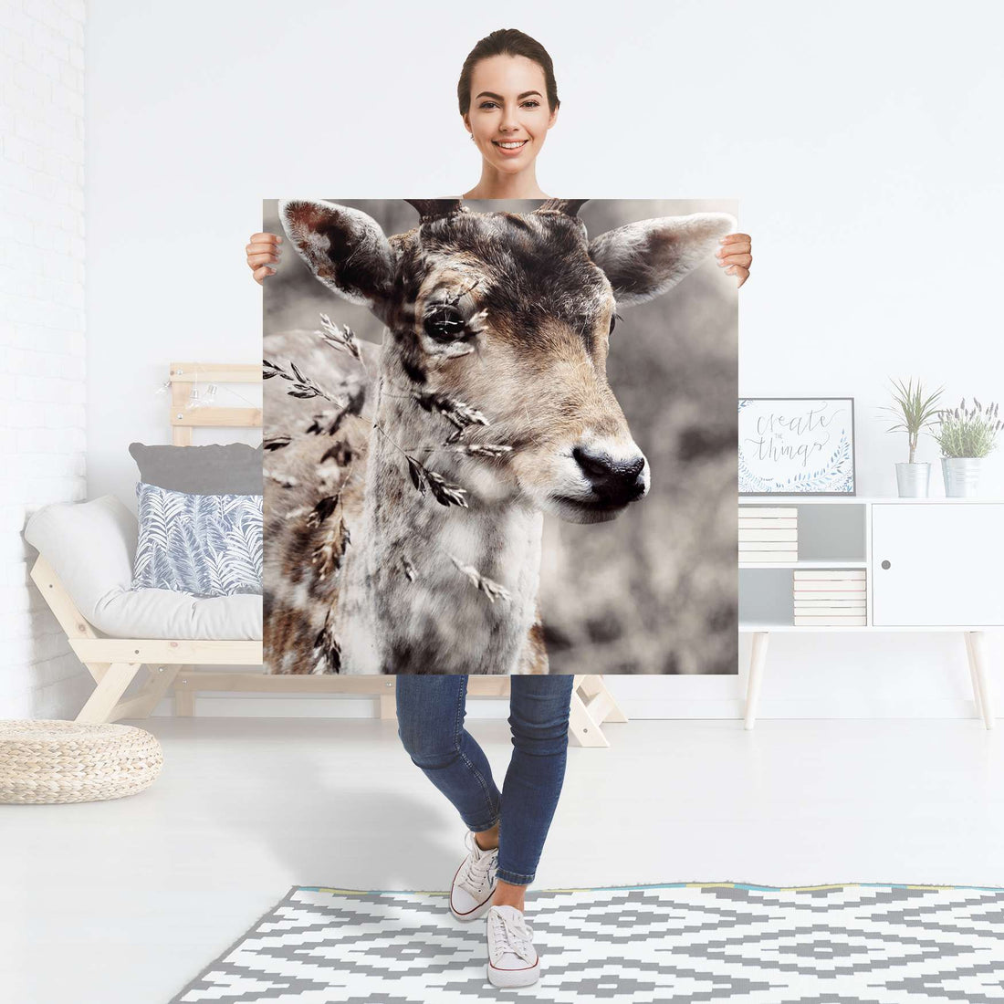 Selbstklebender Folienbogen Hirsch - Größe: 90x90 cm