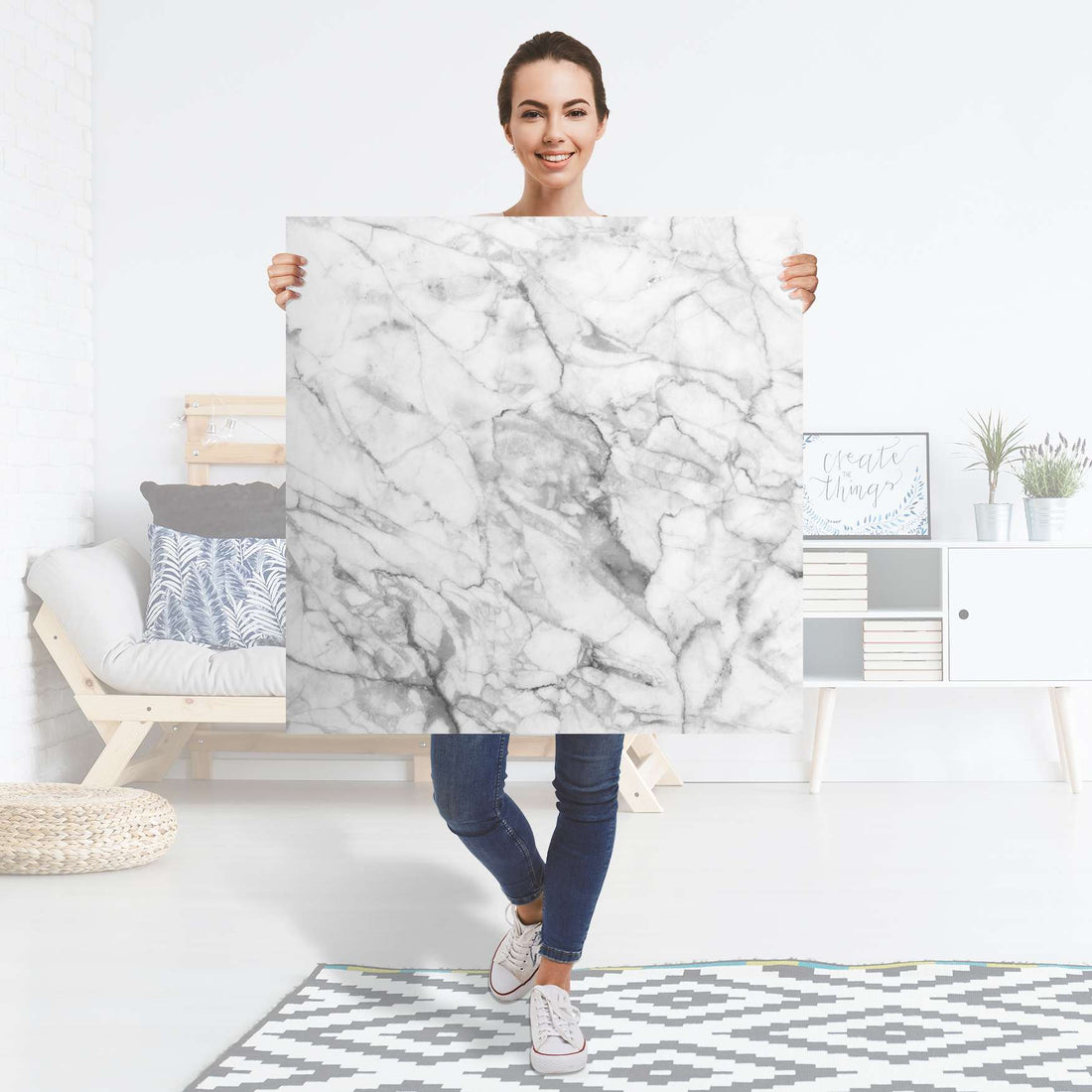 Selbstklebender Folienbogen Marmor weiß - Größe: 90x90 cm