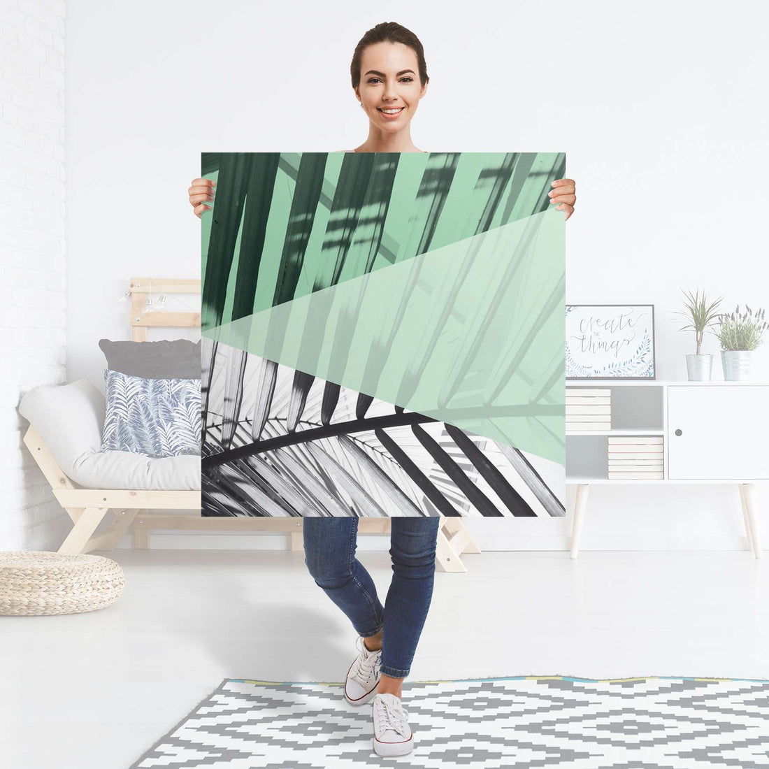 Selbstklebender Folienbogen Palmen mint - Größe: 90x90 cm