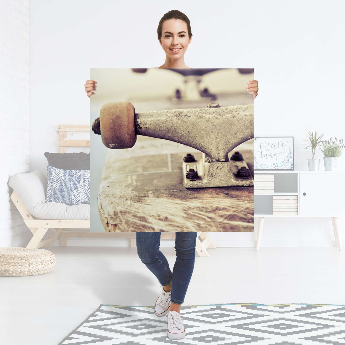 Selbstklebender Folienbogen Skateboard - Größe: 90x90 cm
