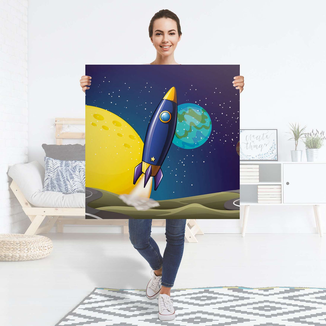 Selbstklebender Folienbogen Space Rocket - Größe: 90x90 cm