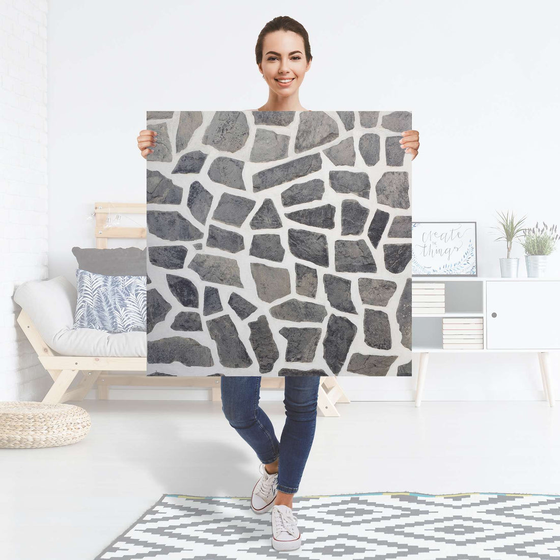 Selbstklebender Folienbogen Steinmosaik - Größe: 90x90 cm