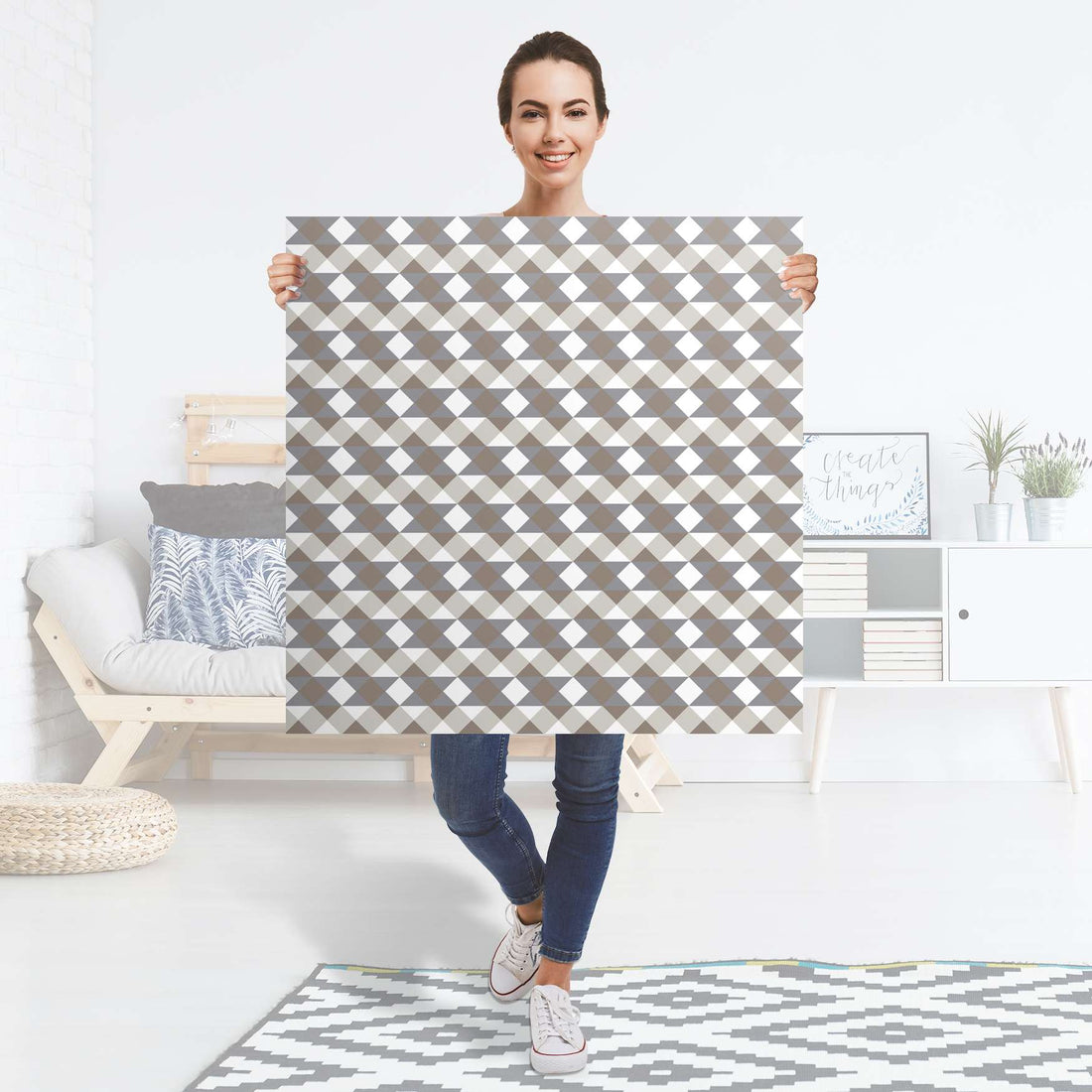 Selbstklebender Folienbogen Triangle Pattern - Grau - Größe: 90x90 cm