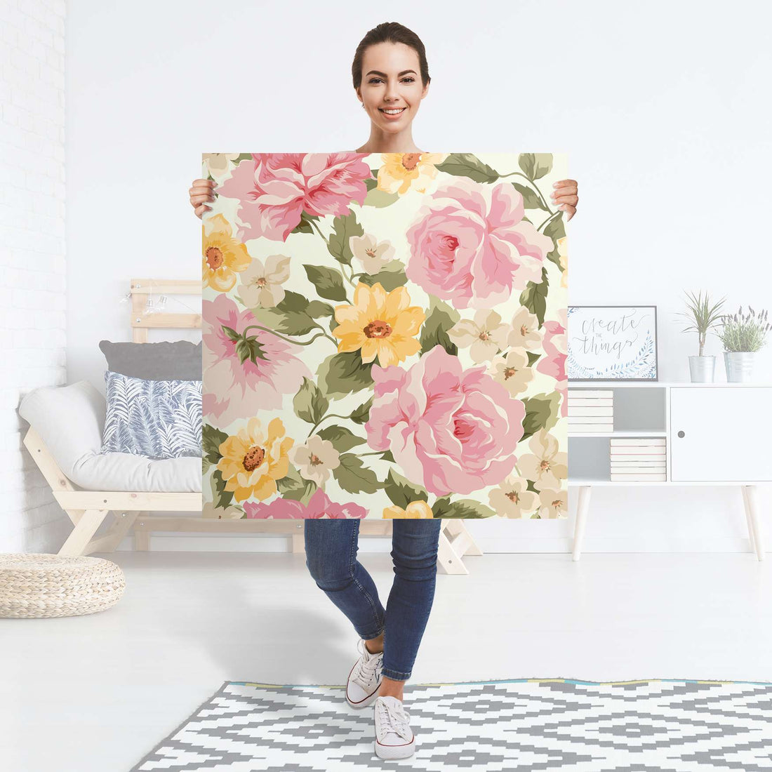 Selbstklebender Folienbogen Vintage Flowers - Größe: 90x90 cm