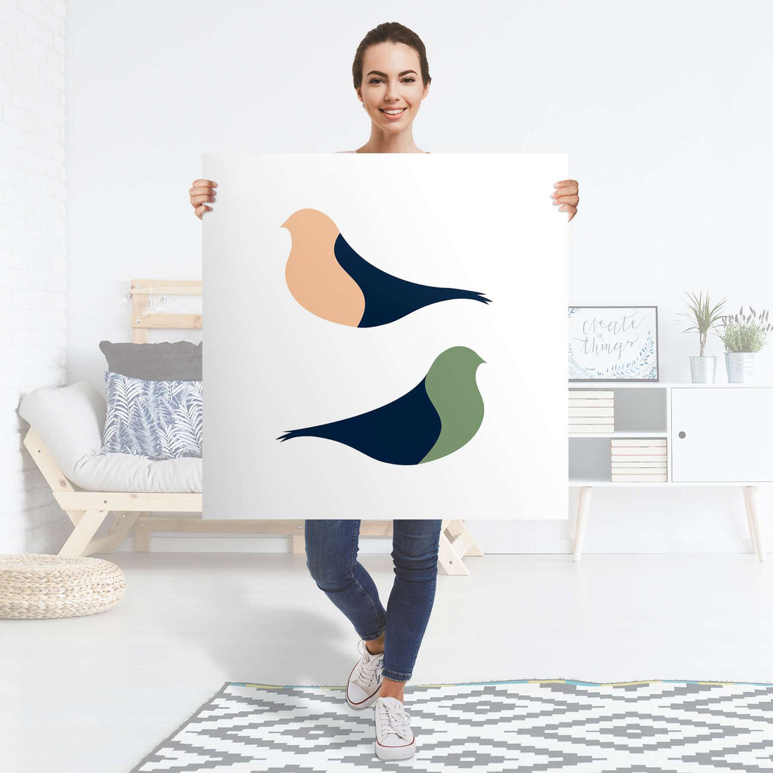 Selbstklebender Folienbogen Vintage Vögel - Größe: 90x90 cm