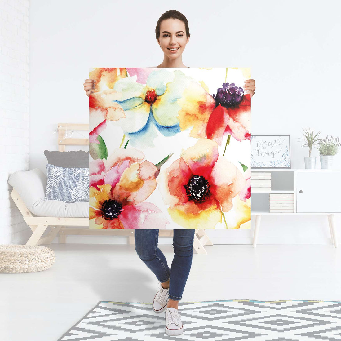 Selbstklebender Folienbogen Water Color Flowers - Größe: 90x90 cm