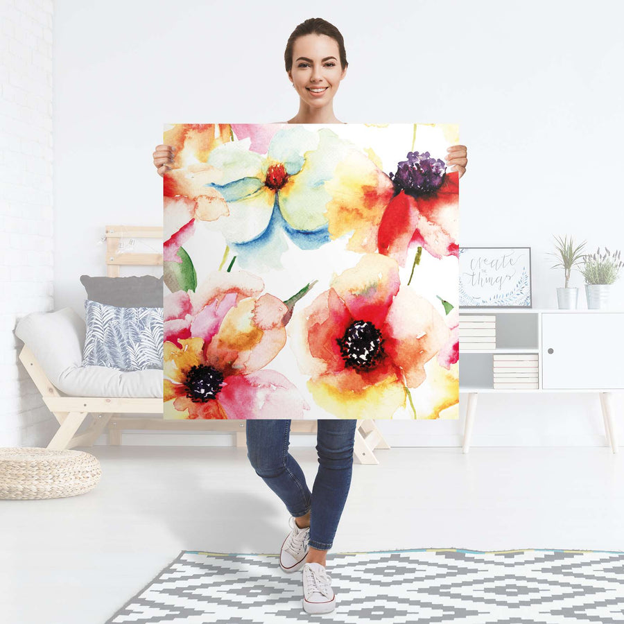 Selbstklebender Folienbogen Water Color Flowers - Größe: 90x90 cm