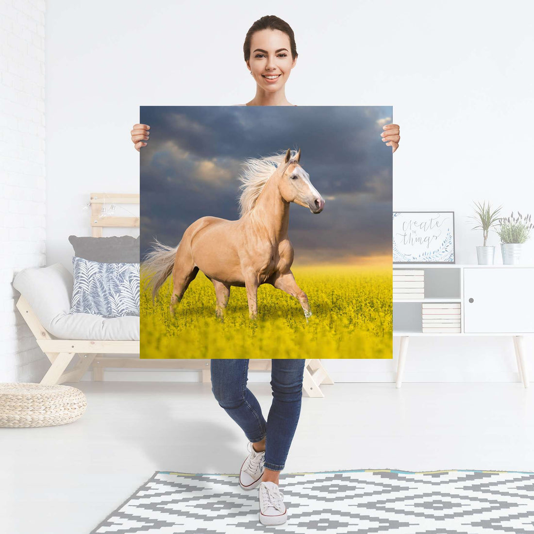 Selbstklebender Folienbogen Wildpferd - Größe: 90x90 cm