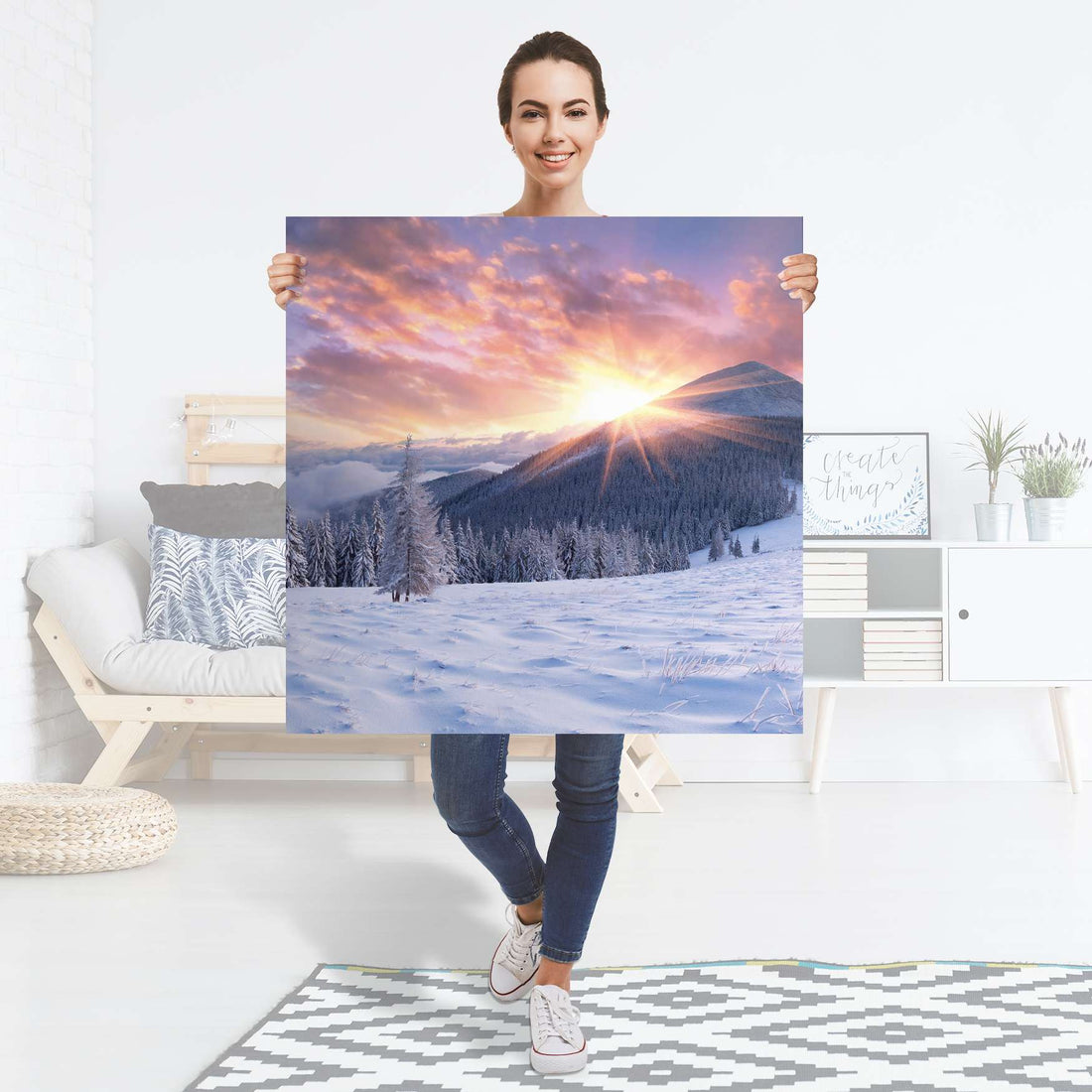 Selbstklebender Folienbogen Zauberhafte Winterlandschaft - Größe: 90x90 cm