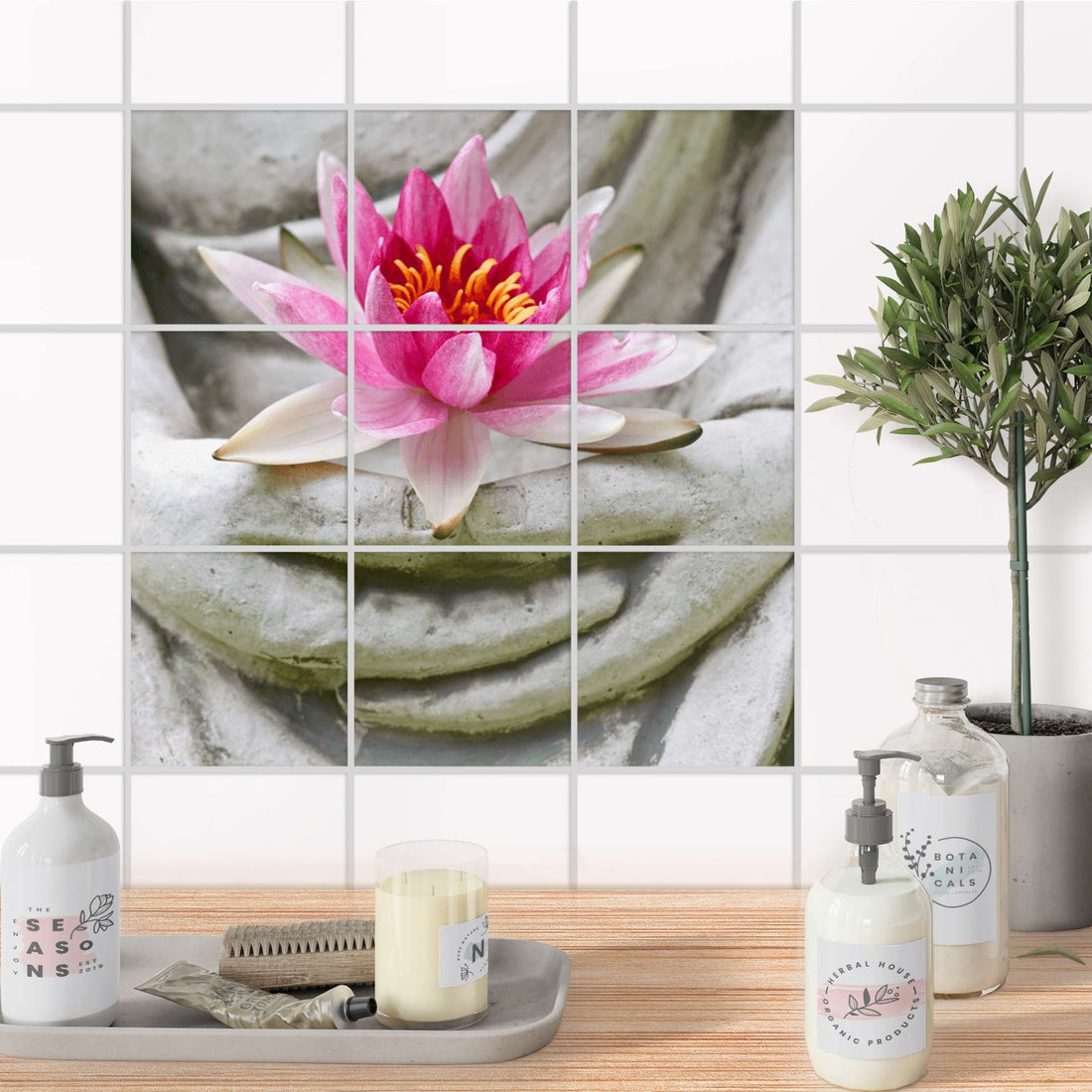 Klebefliesen Bad - Flower Buddha
