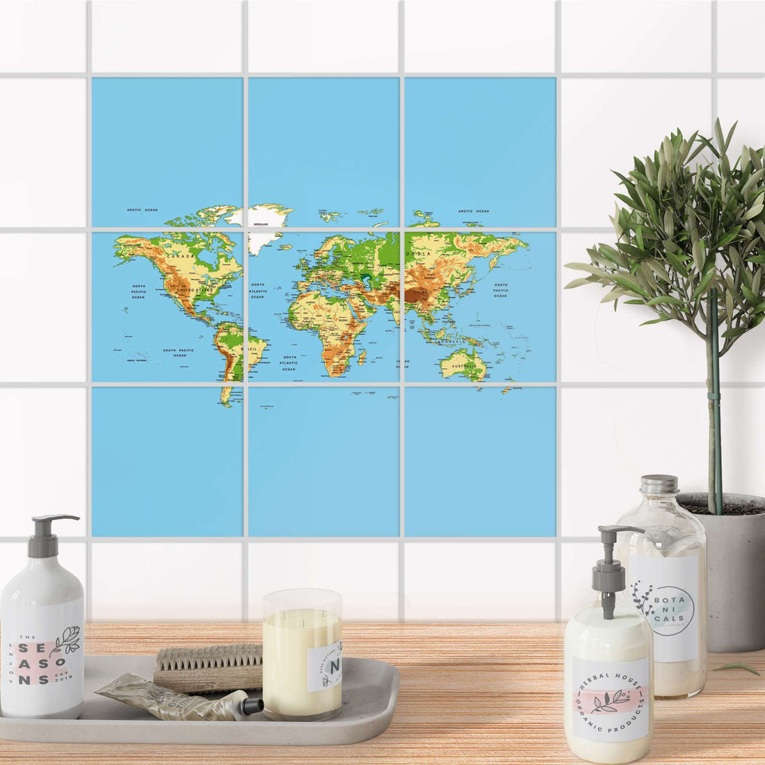 Klebefliesen Bad - Geografische Weltkarte