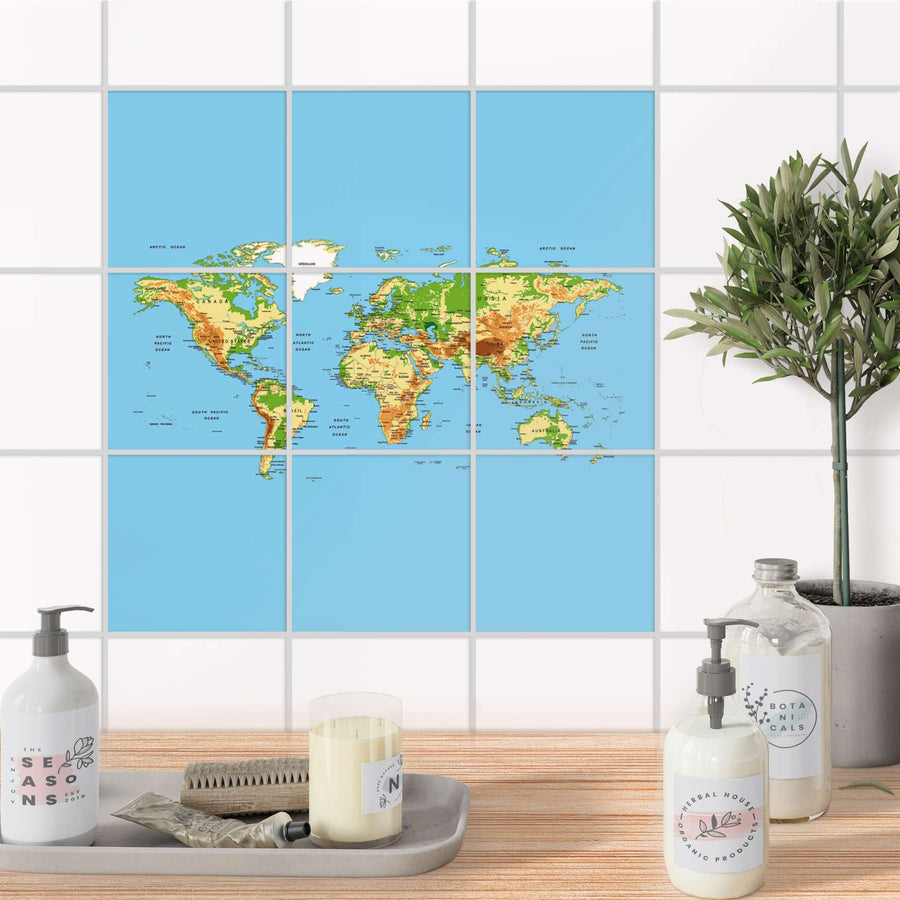 Klebefliesen Bad - Geografische Weltkarte