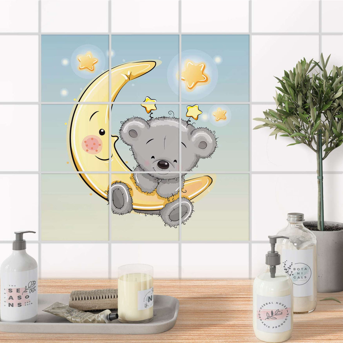 Klebefliesen Bad - Teddy und Mond