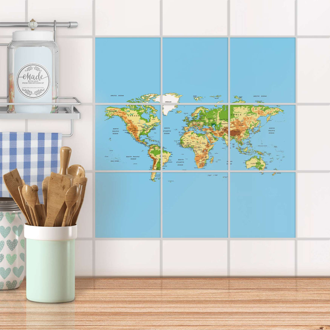 Klebefliesen Küche - Geografische Weltkarte