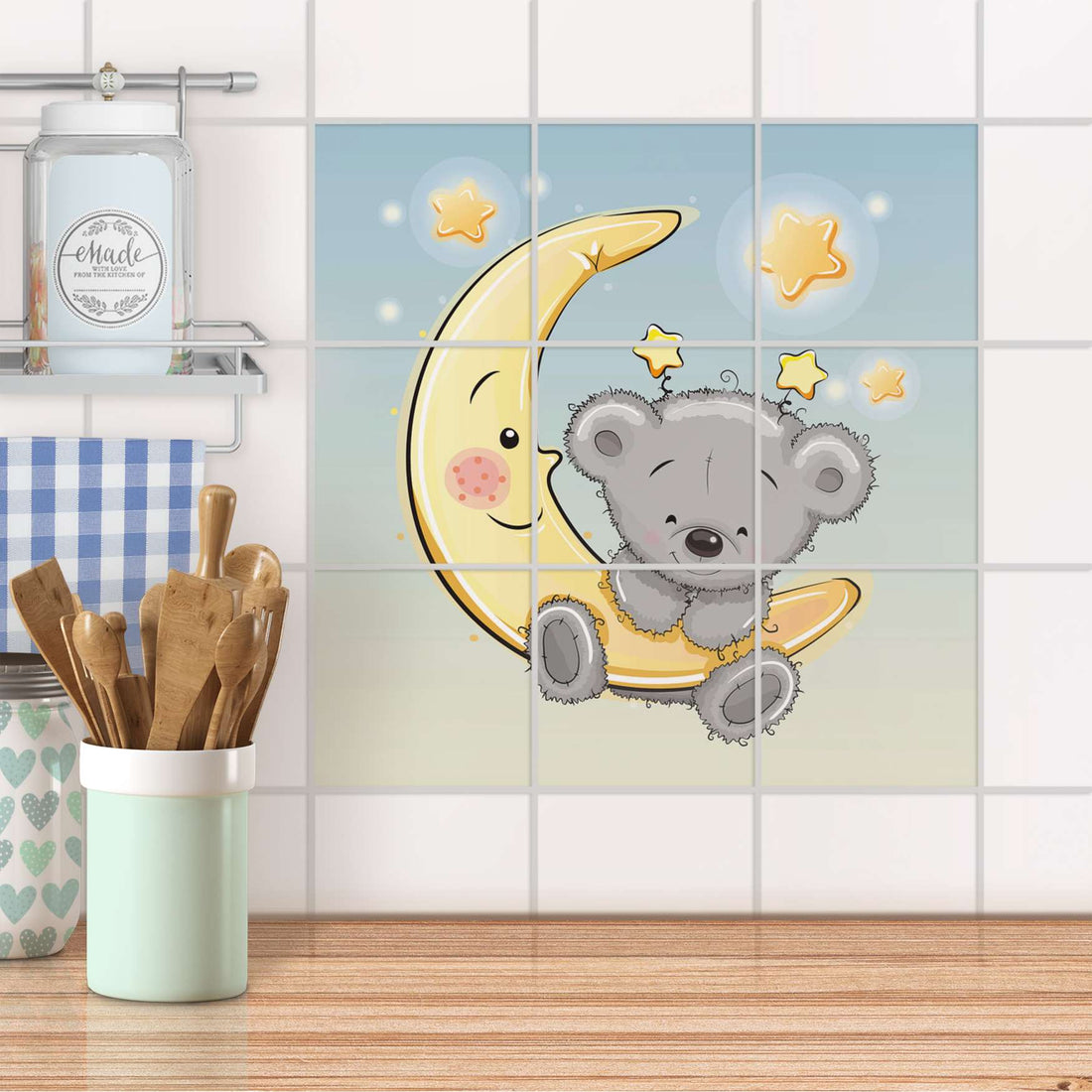 Klebefliesen Küche - Teddy und Mond