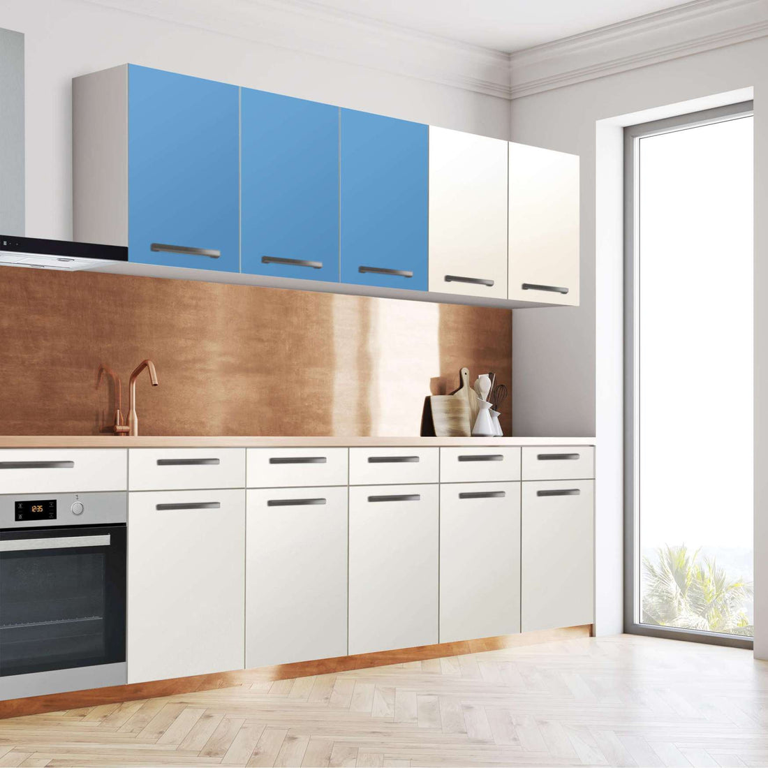 Klebefolie für die Küche Blau Light - Wandschrank 120x60 cm - Seite