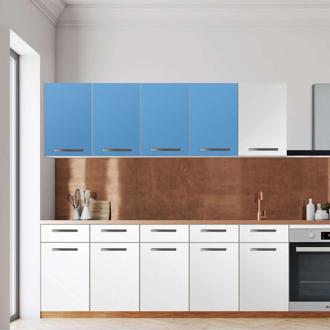 Klebefolie für die Küche -Blau Light- Wandschrank 160x60 cm - Front