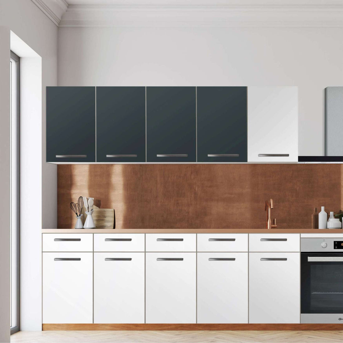 Klebefolie für die Küche -Blaugrau Dark- Wandschrank 160x60 cm - Front