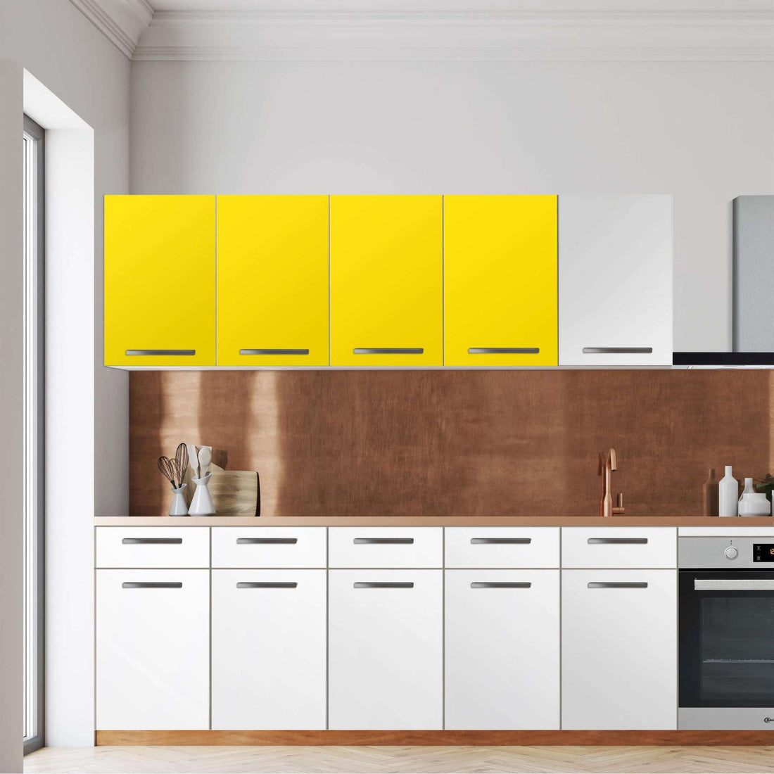 Klebefolie für die Küche -Gelb Dark- Wandschrank 160x60 cm - Front