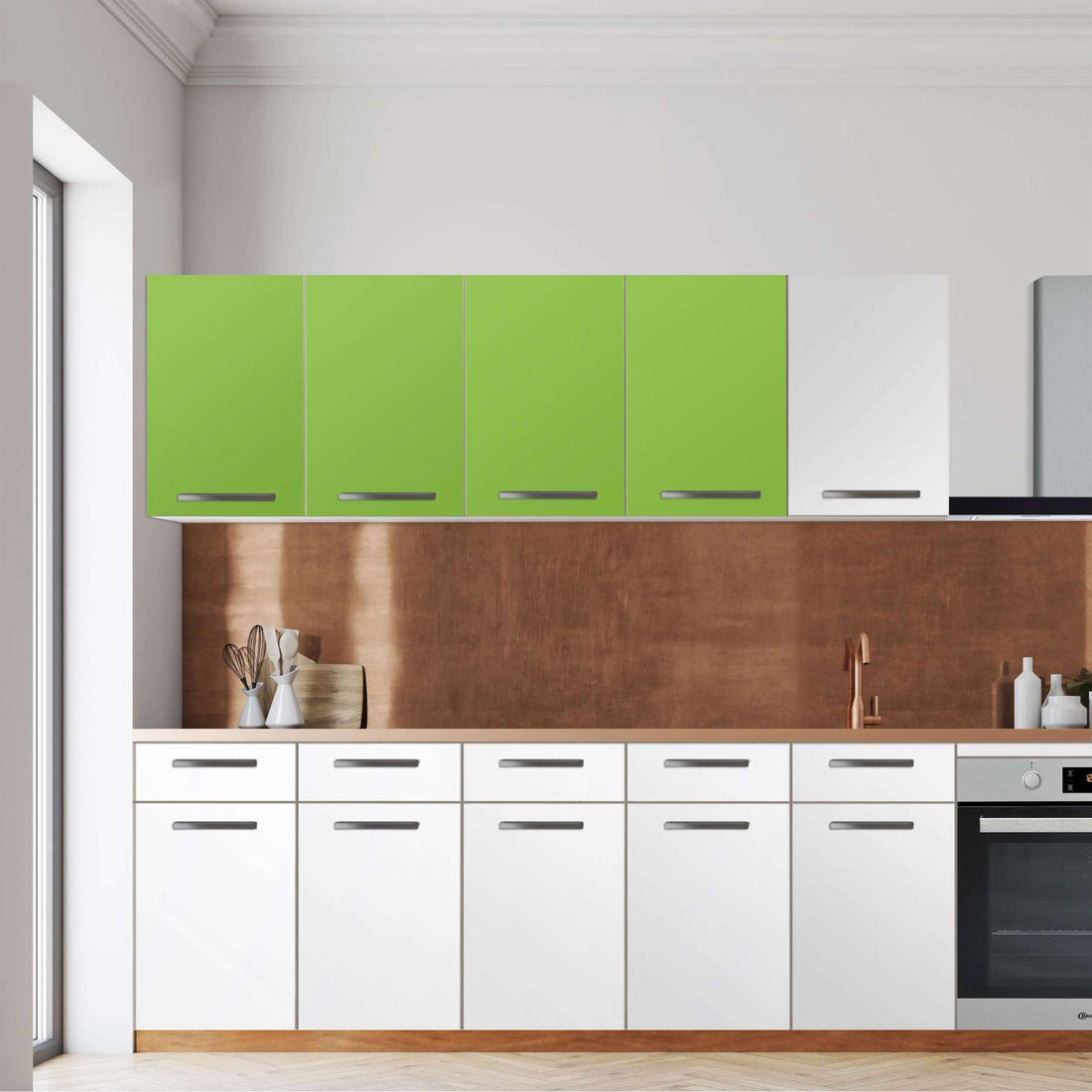 Klebefolie für die Küche -Hellgrün Dark- Wandschrank 160x60 cm - Front