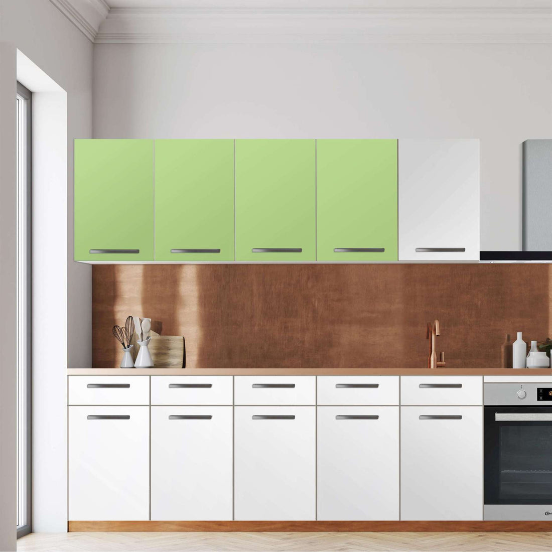 Klebefolie für die Küche -Hellgrün Light- Wandschrank 160x60 cm - Front