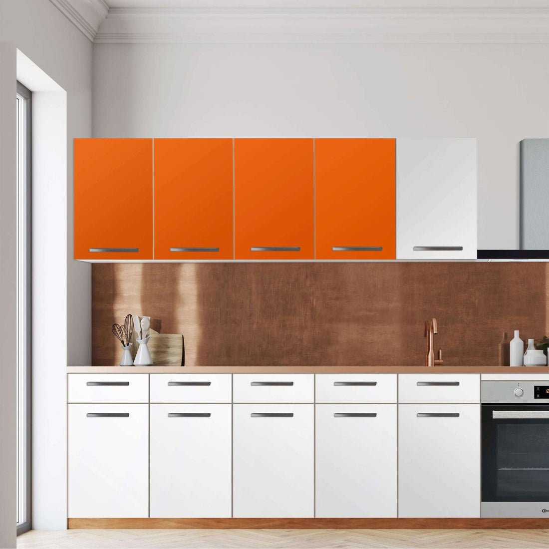 Klebefolie für die Küche -Orange Dark- Wandschrank 160x60 cm - Front