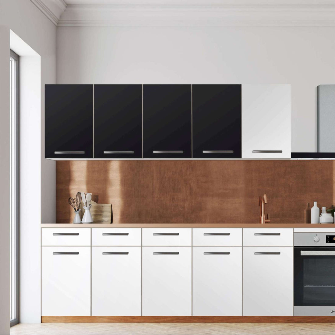 Klebefolie für die Küche -Schwarz - Wandschrank 160x60 cm - Front