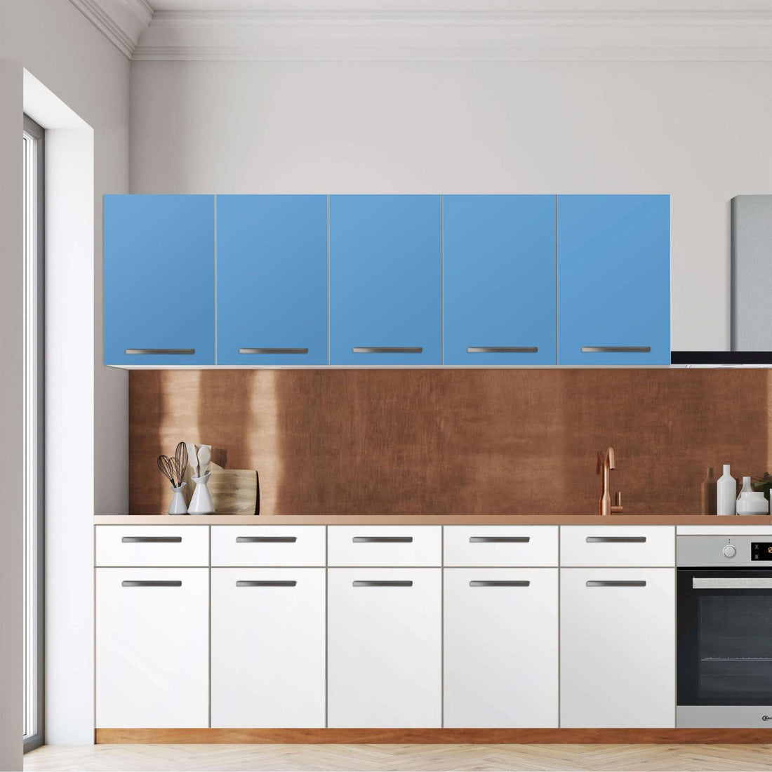 Klebefolie für die Küche -Blau Light- Wandschrank 200x60 cm - Front