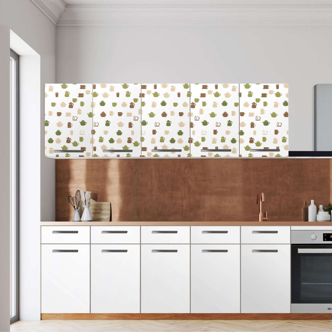 Klebefolie für die Küche -Cans and Cups- Wandschrank 200x60 cm - Front