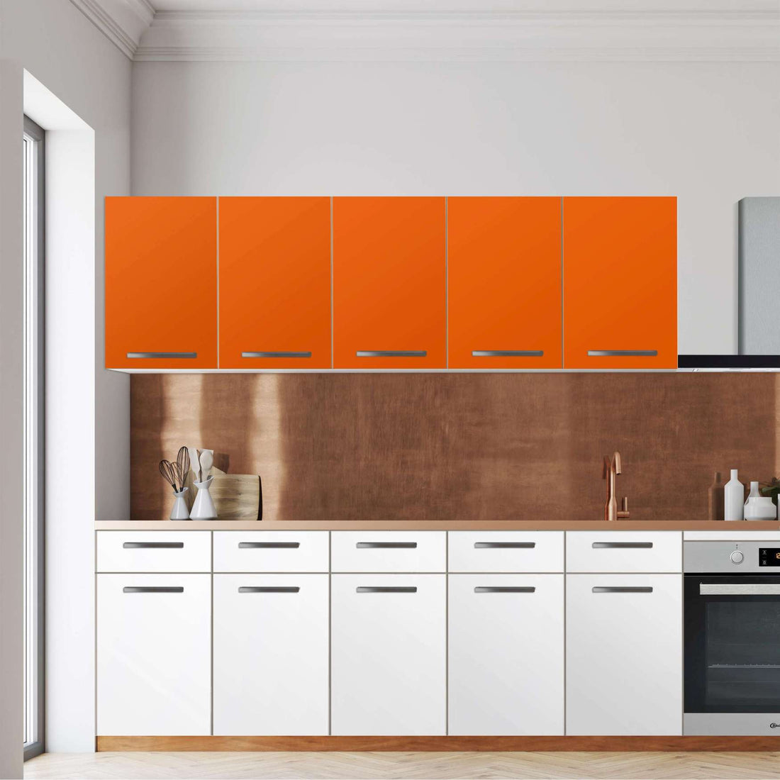 Klebefolie für die Küche -Orange Dark- Wandschrank 200x60 cm - Front