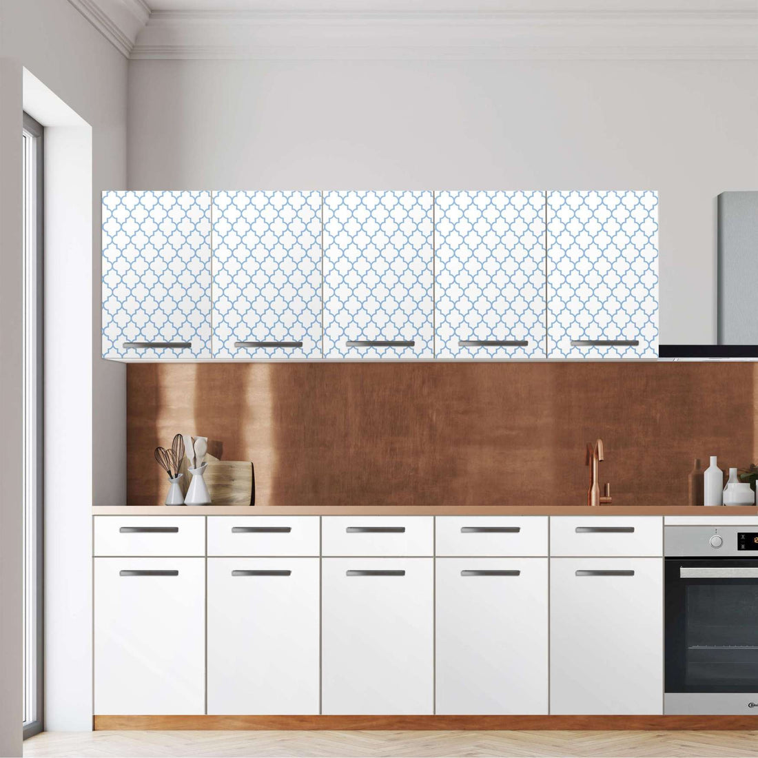 Klebefolie für die Küche -Retro Pattern - Blau- Wandschrank 200x60 cm - Front