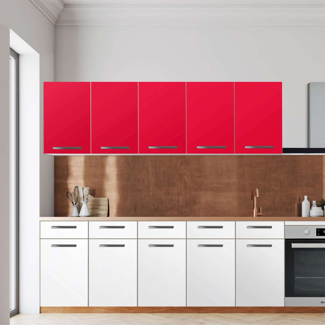 Klebefolie für die Küche -Rot Light- Wandschrank 200x60 cm - Front