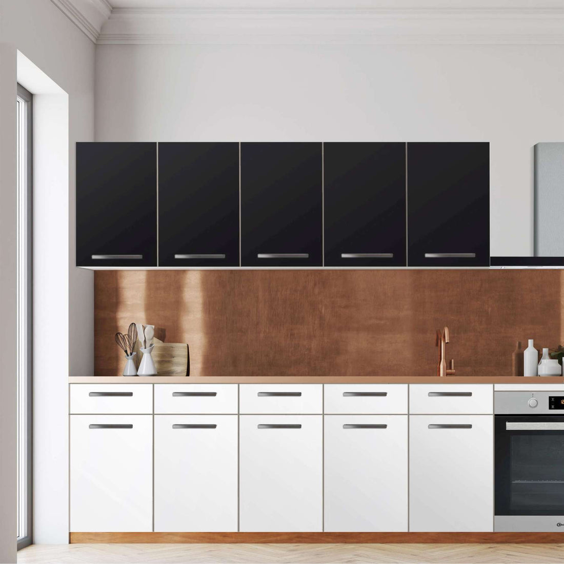 Klebefolie für die Küche -Schwarz - Wandschrank 200x60 cm - Front