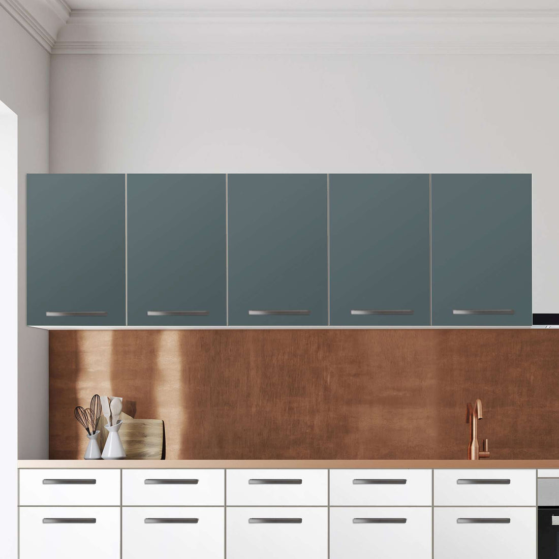 Klebefolie für die Küche Blaugrau Light - Wandschrank 200x60 cm - Zoom